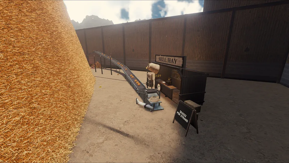 Conveyor feeding a hay sell area