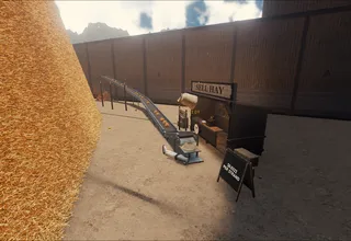 A conveyor feeding a hay sell stand