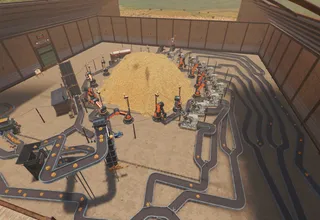Belts radiating from a haystack toward processing machines